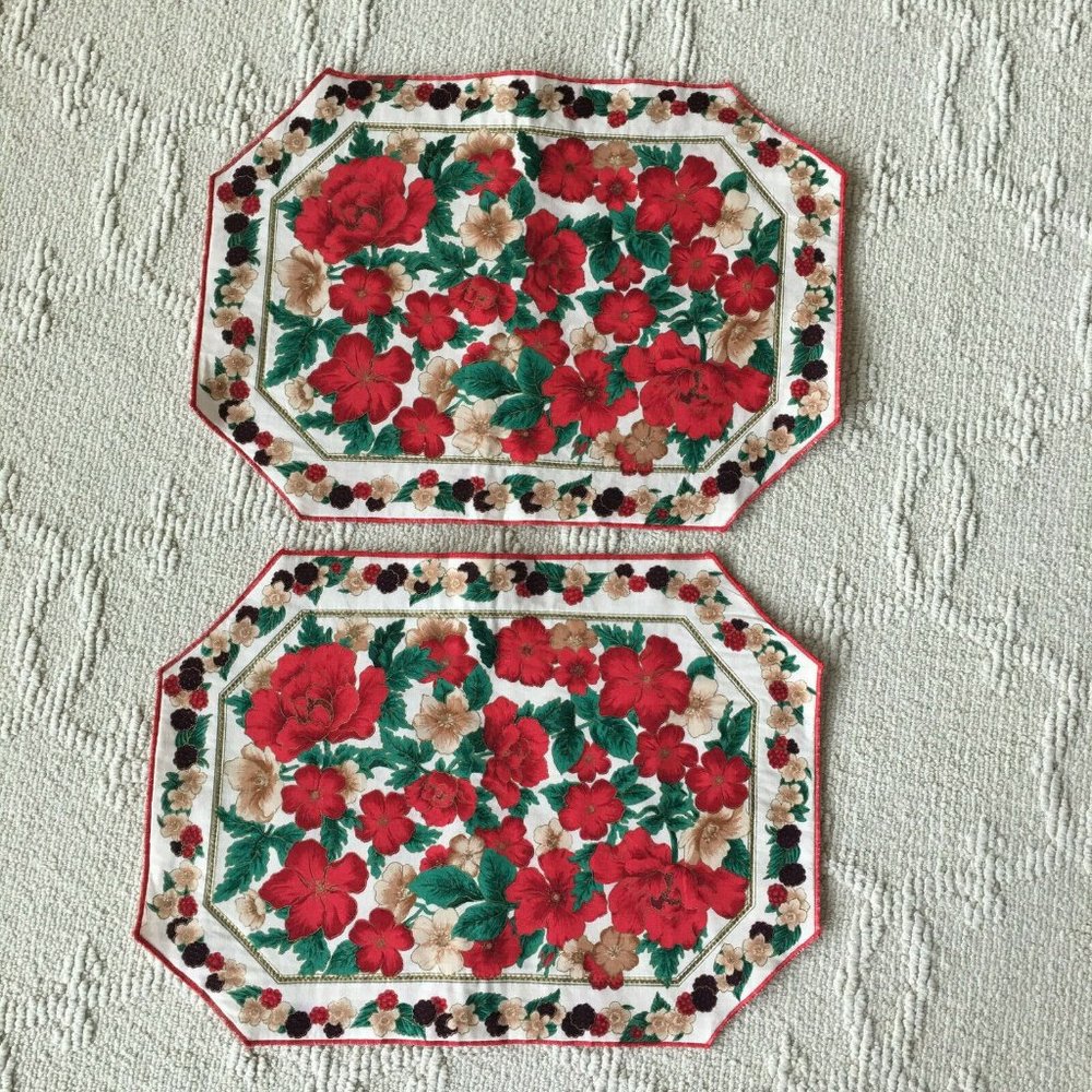Vintage Red Floral Place Mat Set Of 2 Holiday Home Decor
